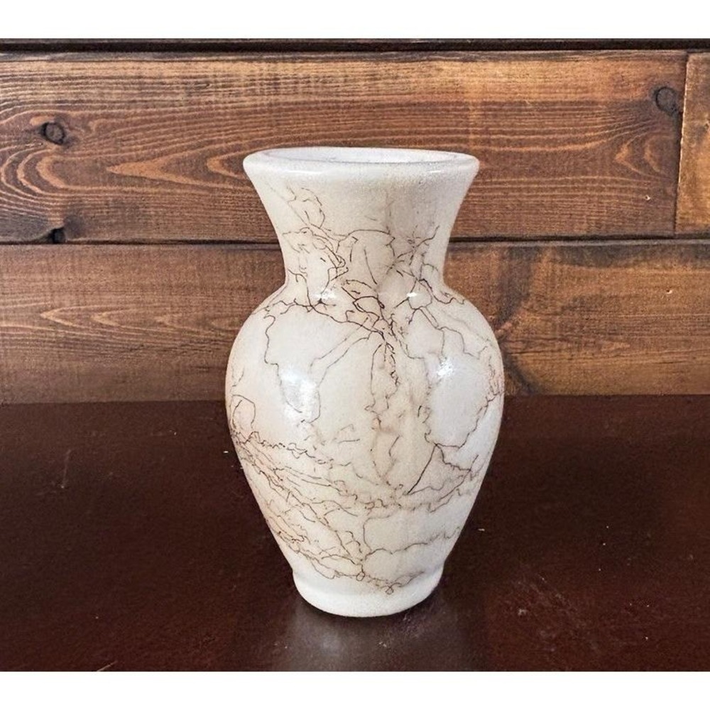 Horsehair Pottery Vase Small Hand Made Textured 5 inch tall Black & White
